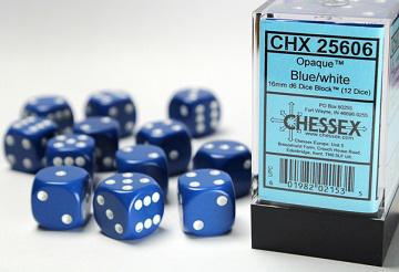 Chessex 12 D6 Opaque Blue/White