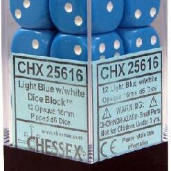 Chessex 12 D6 Opaque Light Blue/White