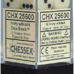Chessex 12 D6 Opaque Ivory/Black
