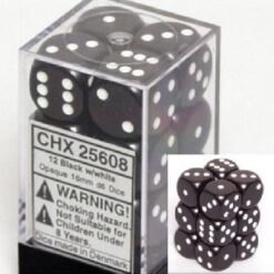 Chessex 12 D6 Opaque Black/White