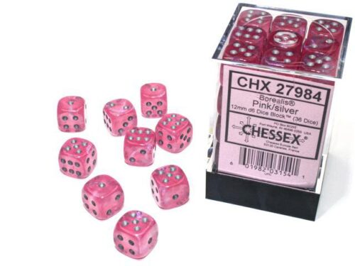Chessex 36 D6 Borealis Pink/Silver
