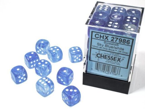 Chessex 36 D6 Borealis Sky Blue/ White